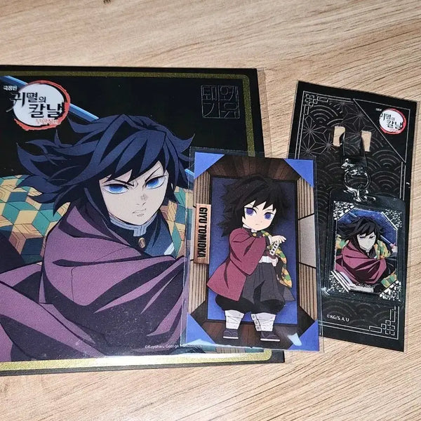 [BUNJANG] Demon Slayer: Kimetsu no Yaiba Giyu Tomioka Metal Keychain & PET Shikishi Bundle Set / (일괄 7/10)토미오카 기유 메탈 키링/ pet 색지 특전 판매