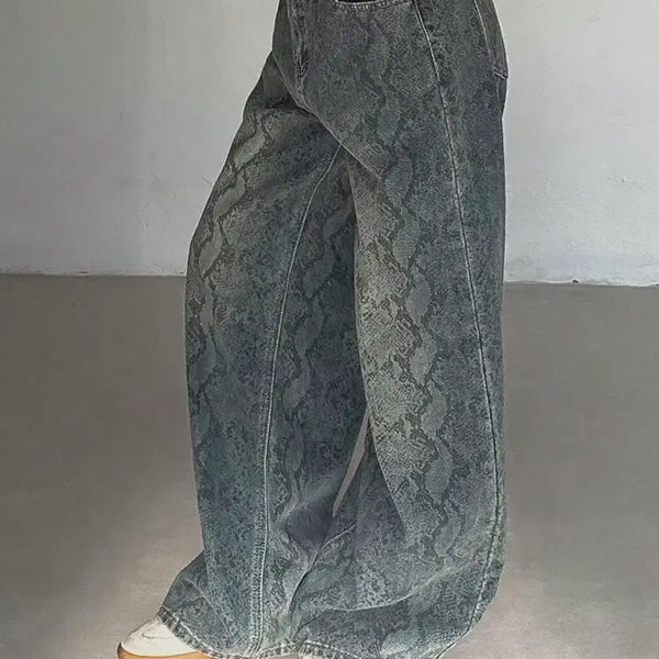 [BUNJANG] Shein Pattern Wide Denim Pants / 쉬인 패턴 와이드 데님 팬츠