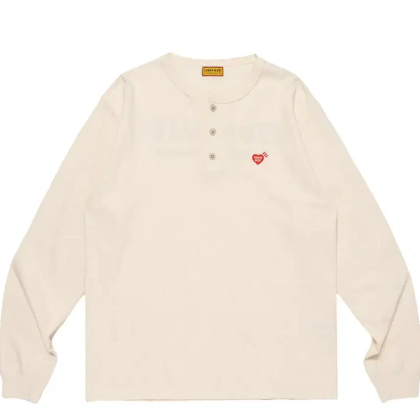 [BUNJANG] Human Made Henry Neck Long Sleeve T-Shirt White / 휴먼 메이드 헨리 넥 롱슬리브 티셔츠 화이트 새상품