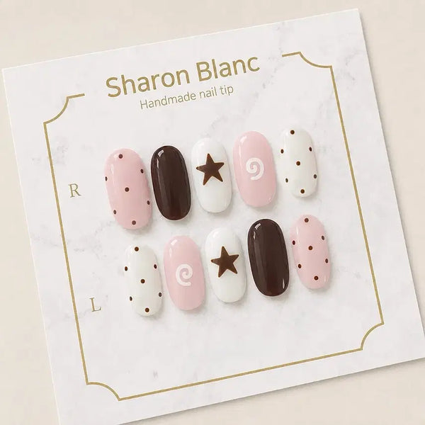 [BUNJANG] Vintage Dot Nail Tips (15 Shapes) / 빈티지 도트 네일팁 / 15종 쉐입