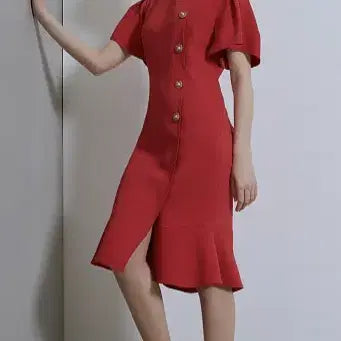 [BUNJANG] OBZEE Button Detail Peplum Dress Size 55 / 오브제 OBZEE 버튼 디테일 페플럼 원피스 55 사이즈 정품  사이즈