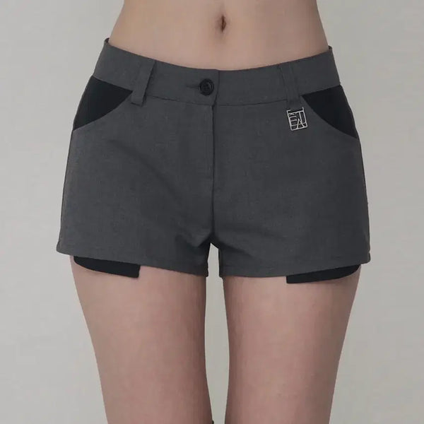 [BUNJANG] Ettoesom Color-Block Layered Micro Shorts Pants - Grey / 에트오소메 배색 레이어 셋업 마이크로 쇼츠 팬츠 그레이