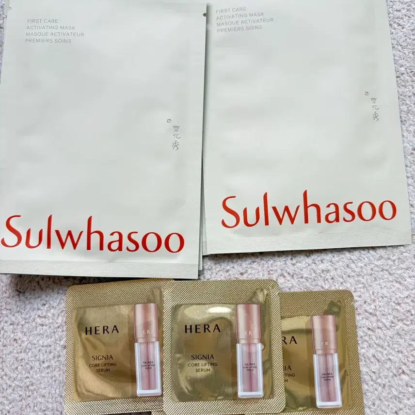 [BUNJANG] Sulwhasoo First Care Activating Mask (5 Sheets) + Hera Signia Core Lifting Serum / 설화수 윤조에센스 마스크팩5매