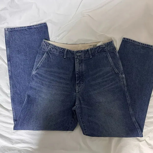 [BUNJANG] Poterly One Washed Wide Denim Mid Blue Size 3 / 포터리 원워시드 와이드 데님 미드 블루 3사이즈