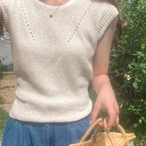[BUNJANG] Cream Sleeveless Knit Top L / 크림색 민소매 니트 L