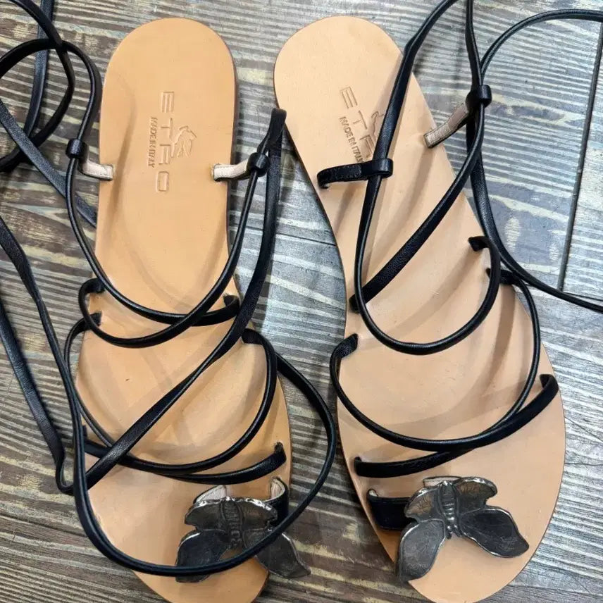 [BUNJANG] Etro Embellished Leather Lace-up Sandals / 에트로 나비장식 레더 레이스업 샌들 ,(245-250)