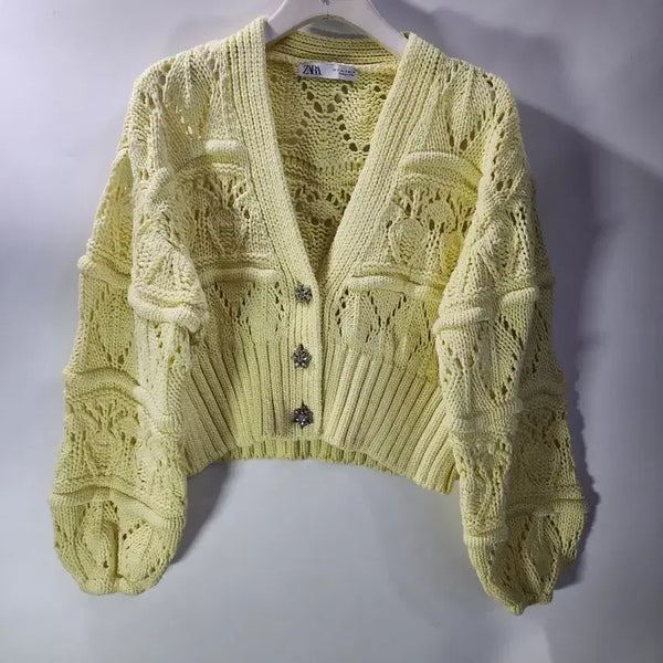 [BUNJANG] Zara Yellow Cropped Knit Cardigan / (S) 자라 옐로우 크롭 니트 가디건2.5