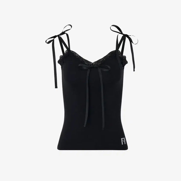 [BUNJANG] Newearlin Ribbon Lace Sleeveless Top Black / 뉴얼린 Ribbon lace sleeveless Top 블랙