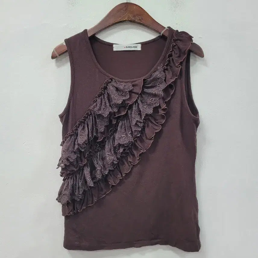 [BUNJANG] GERCHIO Sleeveless Frill Blouse Brown / GERCHIO 민소매 프릴 블라우스 브라운