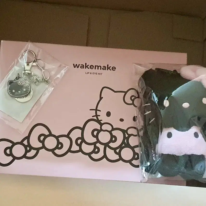 [BUNJANG] WAKEMAKE Hello Kitty Collaboration Limited Edition Lip & Eye Kit (Pink) for Cool Tones with Keyring and Figure / 웨이크메이크 키티 콜라보 한정판 립앤아이키트(핑크) 쿨톤 키링, 인형