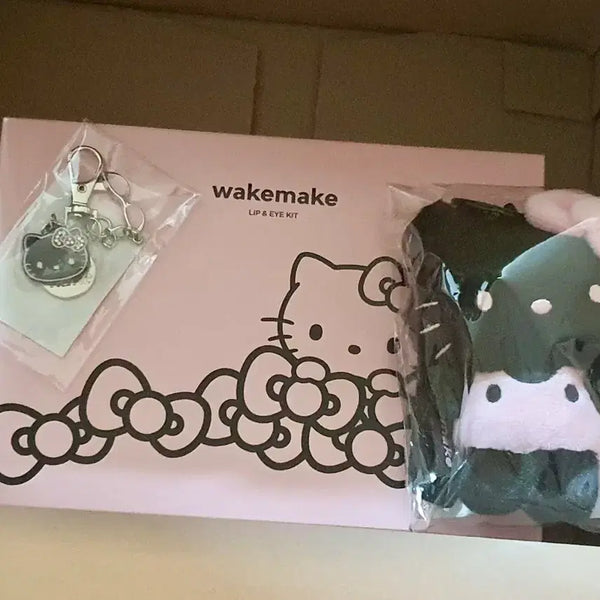 [BUNJANG] WAKEMAKE Hello Kitty Collaboration Limited Edition Lip & Eye Kit (Pink) for Cool Tones with Keyring and Figure / 웨이크메이크 키티 콜라보 한정판 립앤아이키트(핑크) 쿨톤 키링, 인형
