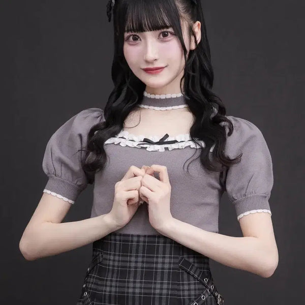 [BUNJANG] Pium Cotton Frill Choker Knit / 피움 pium 코튼 프릴 초커 니트 양산형 지뢰계 스나계 걸리계
