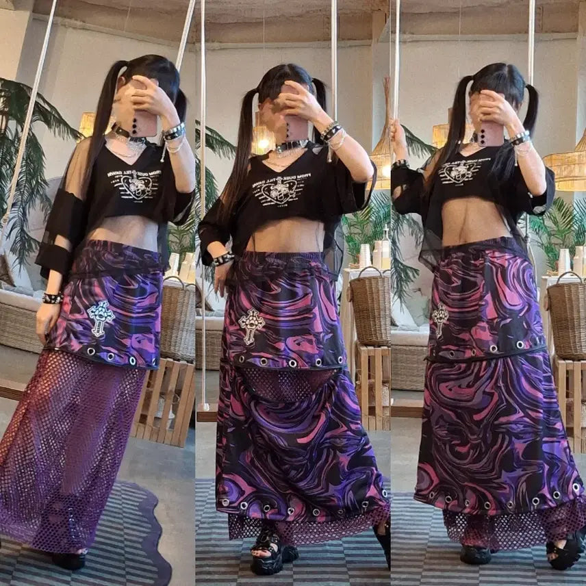 [BUNJANG] ACDC RAG 2024AW Chaaaos Series 3-Way Long Skirt Purple / ACDC RAG 24AW 롱스커트 3WAY 퍼플 펑크 섭컬 중성계