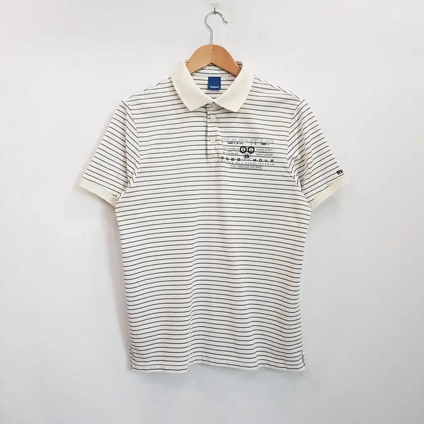 [BUNJANG] Reebok Embroidered Logo Stripe Pattern Short Sleeve Polo Shirt Men's M / 리복 자수로고 스트라이프 패턴 반팔 카라 티셔츠 남M R182
