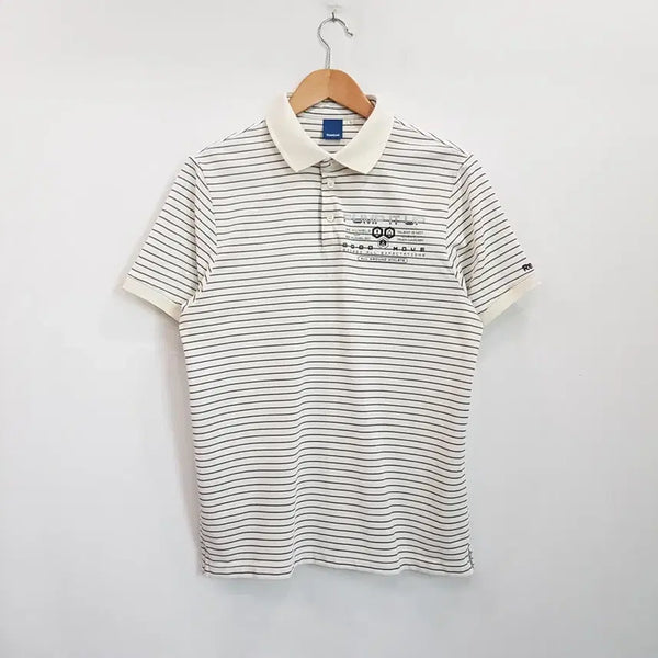 [BUNJANG] Reebok Embroidered Logo Stripe Pattern Short Sleeve Polo Shirt Men's M / 리복 자수로고 스트라이프 패턴 반팔 카라 티셔츠 남M R182