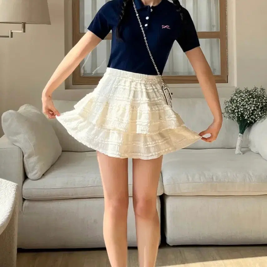 [BUNJANG] Lace Tiered Elastic Mini Skirt / [새상품] 레이스 캉캉 밴딩 미니 스커트