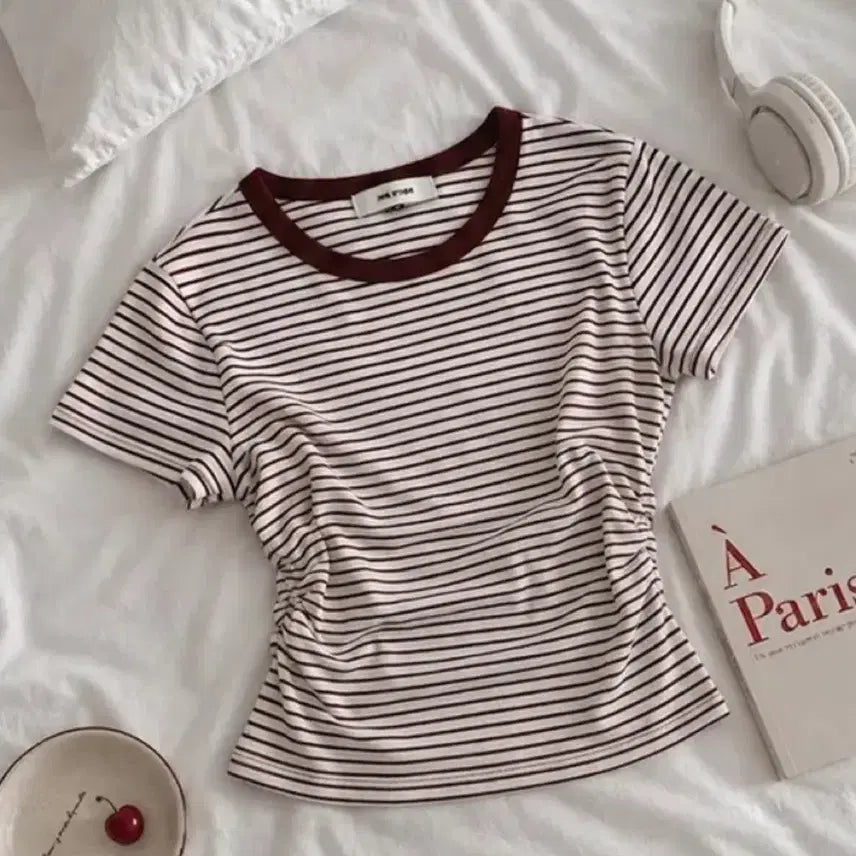 [BUNJANG] Stripe Round Neck Short Sleeve T-Shirt / 스트라이프 단가 라운드넥 반팔티