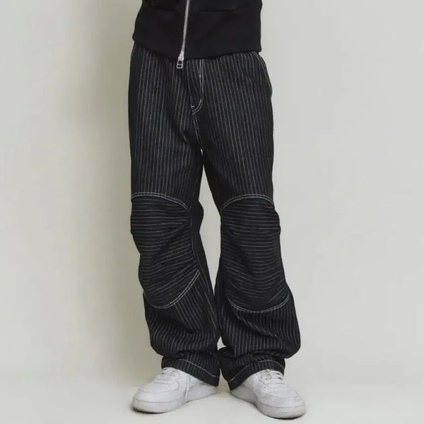 [BUNJANG] Paradigm Film Denim Stripe Double Knee Pants (Unisex) / 패러다임 필름 데님 스트라이프 더블니 팬츠 새상품