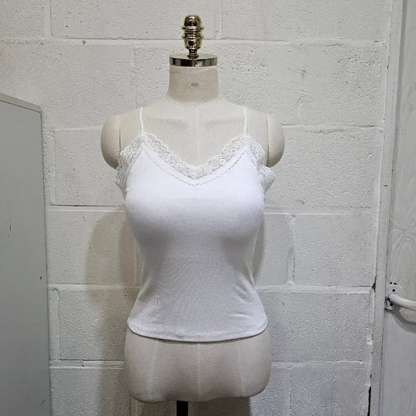 [BUNJANG] Built-in Bra Lace Camisole - White / 캡내장 레이스 부드러운 나시- 화이트