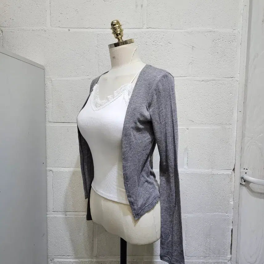[BUNJANG] Open Cropped Cardigan Lightweight Long Sleeve - Gray / 오픈 크롭 가디건 가벼운 긴팔- 그레이