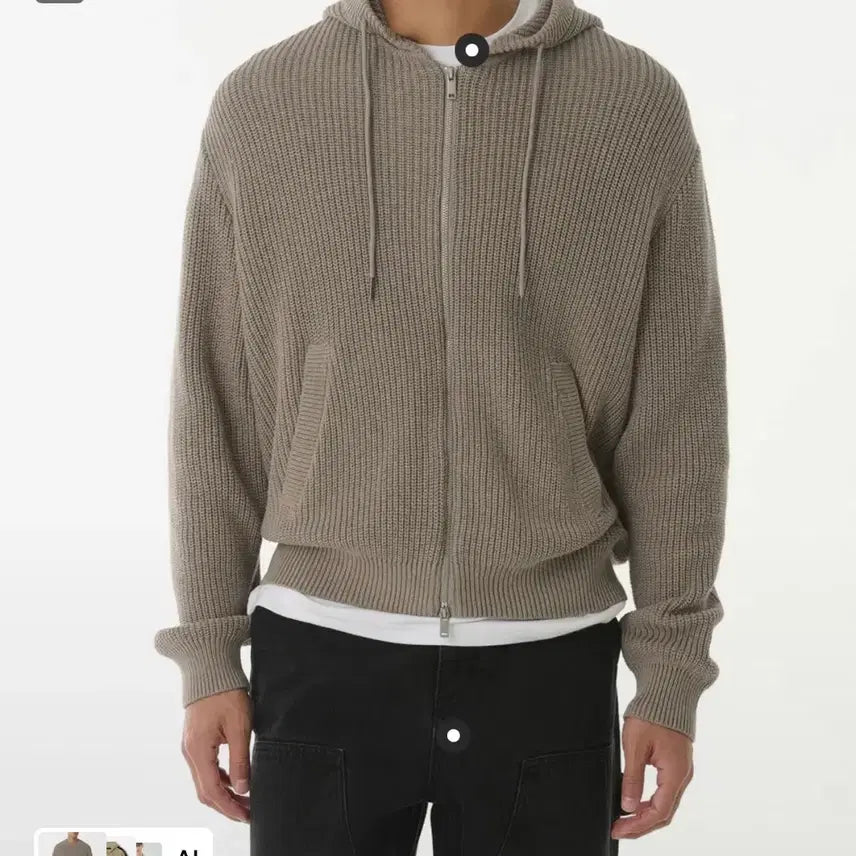 [BUNJANG] Musinsa Standard Ribbed Knit Hooded Zip-Up Heather Beige / 무탠다드 리브드 니트 후디드 집업 헤더 베이지