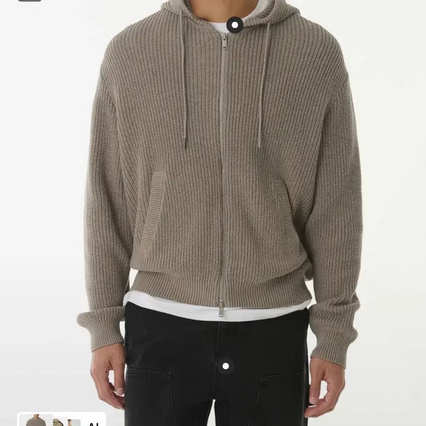 [BUNJANG] Musinsa Standard Ribbed Knit Hooded Zip-Up Heather Beige / 무탠다드 리브드 니트 후디드 집업 헤더 베이지