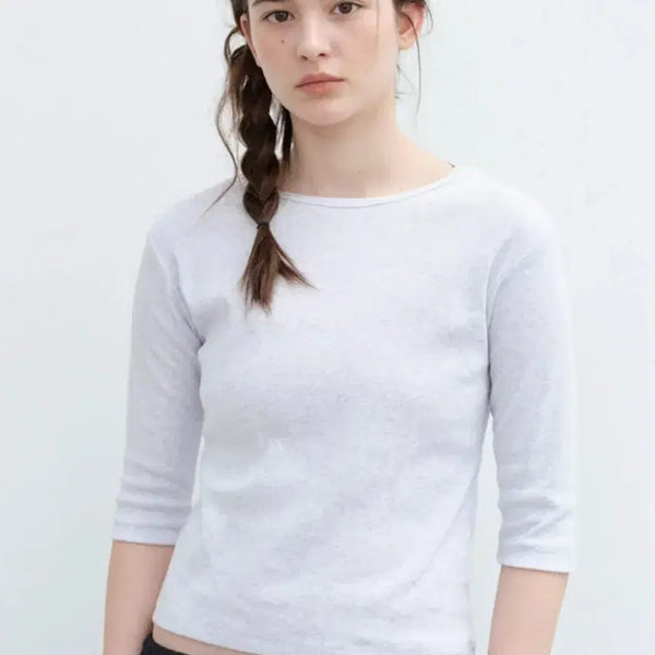 [BUNJANG] Spring Crocus Simple Half T-Shirt Melange White / 스프링크로커스 심플 하프 티셔츠 멜란지 화이트