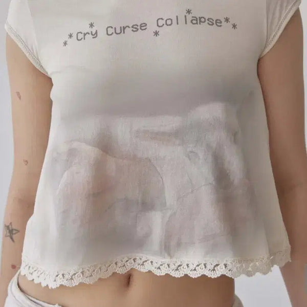 [BUNJANG] Sculptor Lace Crop Baby Tee / 새제품 | 스컬프터 lace crop baby tee