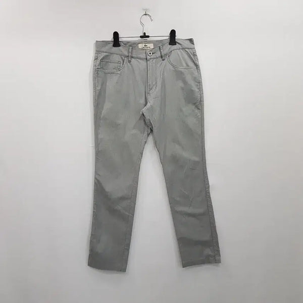 [BUNJANG] Lacoste Cotton Straight Fit Pants with Leather Patch (Women's M) / 라코스테 가죽패치 스판 일자 코튼 면 바지 여M R391