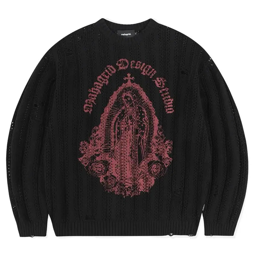 [BUNJANG] Mahagrid Blessed Mesh Knit Black L / 마하그리드 BLESSED MESH KNIT 니트 블랙 L