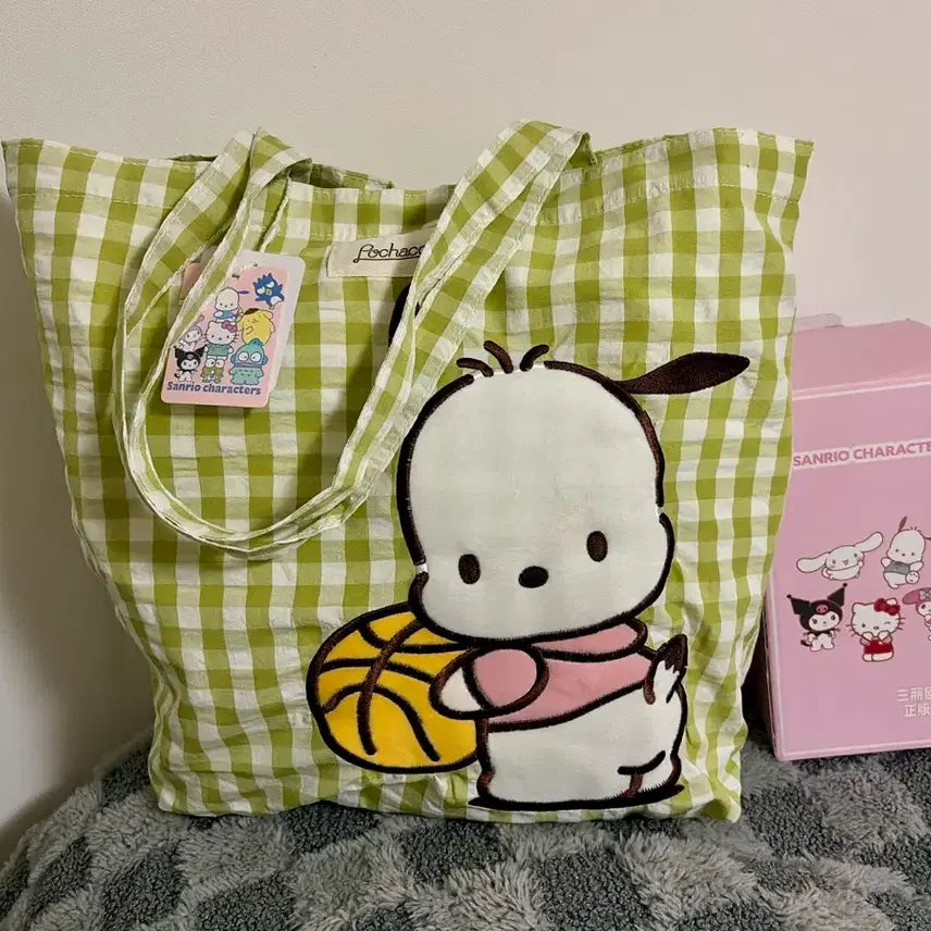 [BUNJANG] Sanrio Pochacco Plaid Shoulder Bag Green / 산리오 포차코 체크무늬 숄더백 그린