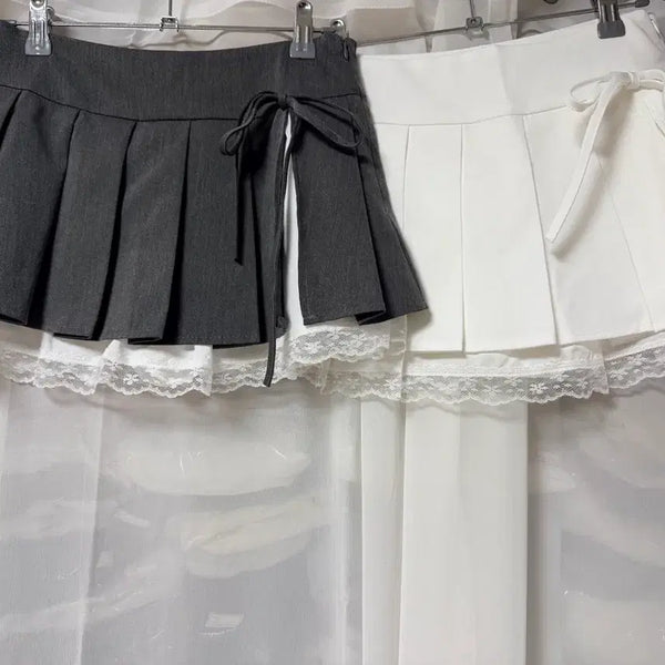[BUNJANG] Pleated Lace Skirt Pants (White S, Gray S) / 수입의류 플리츠 레이스 치마 바지(화이트S1장/그레이S1장)
