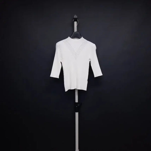 [BUNJANG] It Misha Rayon Ribbed Knit Blouse White / 새 잇미샤 춘하추 레이온 골지 니트블라우스 66.55