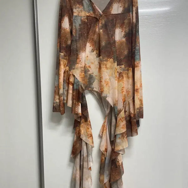 [BUNJANG] Unique Pattern Long Blouse - Plus Size / 7788 빅사이즈 유니크 패턴 롱 블라우스 새제품