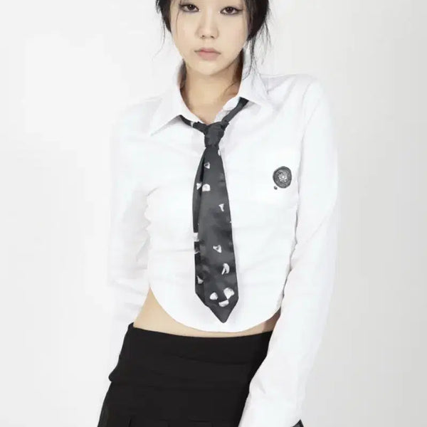[BUNJANG] Darling Your Bad Rose Symbol Crop Shirt Black / 달링유어배드 로즈 심볼 크롭 셔츠 블랙 스쿨룩