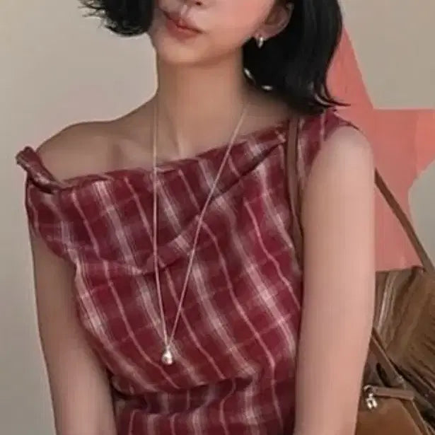 [BUNJANG] Ordinary Holiday Check Sleeveless Top / 오디너리홀리데이 체크슬리브리스
