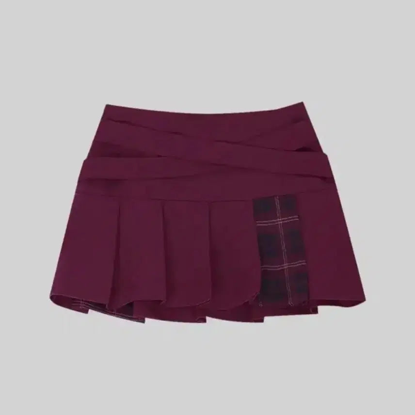 [BUNJANG] Darling Your Bad Belted Check Mini Skirt Burgundy M / (M) 달링유어배드 벨티드 체크 미니 스커트 버건디