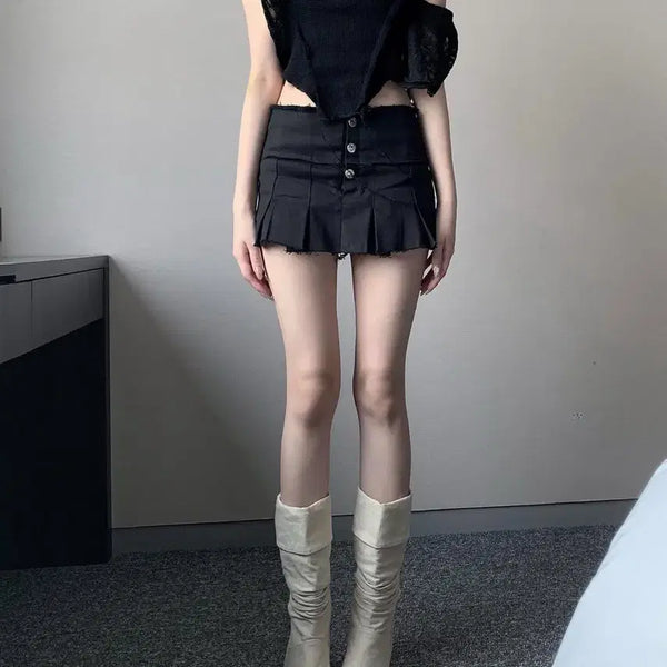 [BUNJANG] SZEN Leni Button Low Waist Mini Skirt Black / (S) 스젠 Leni button low waist skirt 스커트