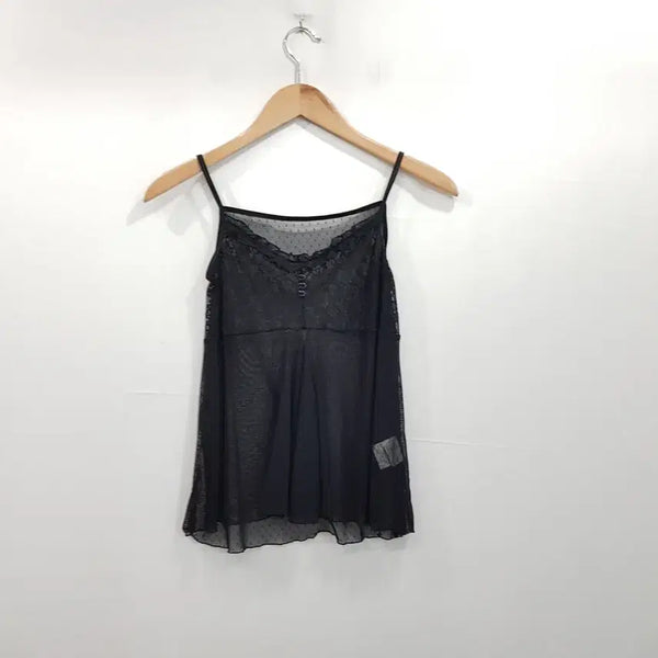 [BUNJANG] Vintage Black Lace Mori Girl Sleeveless Blouse Women's M / 빈티지 검정 레이스 모리걸 하구미 슬리브리스 나시 블라우스 여M R421