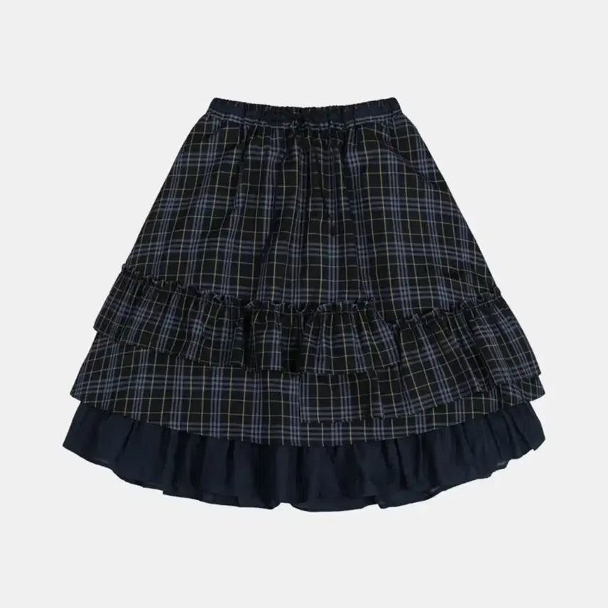 [BUNJANG] OHEO Check Frill Midi Skirt Navy / 오헤시오 체크 프릴 미디 스커트 네이비
