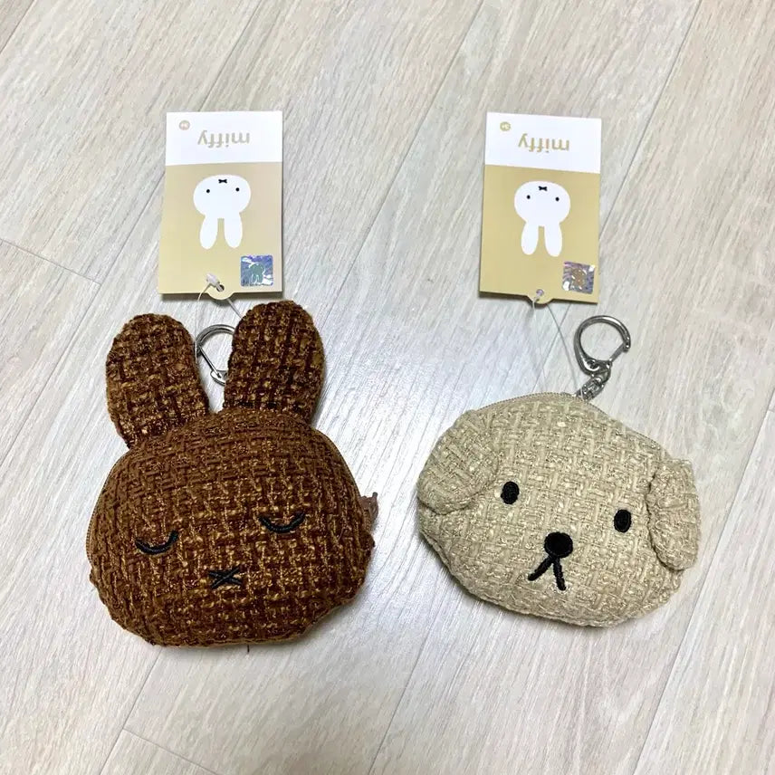 [BUNJANG] Miffy Snoopy Tweed Coin Pouch Keyring Set (Brown/Beige) / (2개일괄가격) 미피 스너피 트위드 동전지갑 키링 브라운/베이지 세트