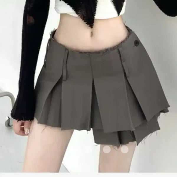 [BUNJANG] Seou Damage Asymmetrical Wrap Mini Skirt Black / 서우 데미지 언발 랩 미니스커트 블랙 스젠에이블리