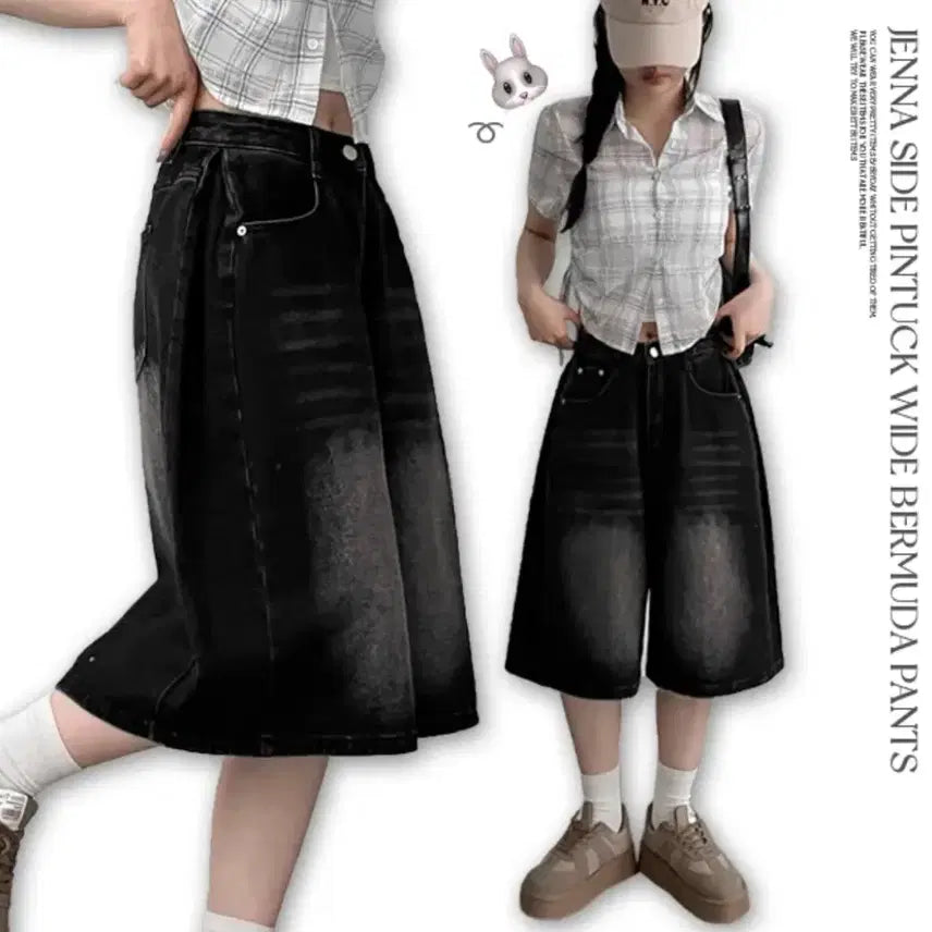 [BUNJANG] Black Denim Bermuda Shorts / 검은색 청 버뮤다 , 남청 버뮤다