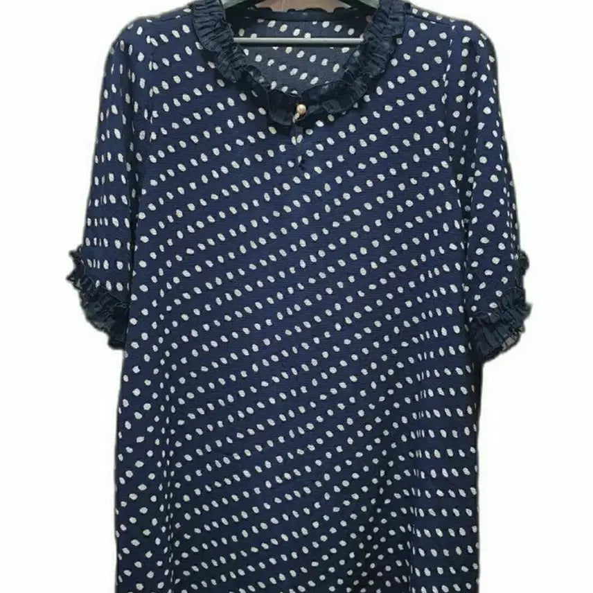 [BUNJANG] Polka Dot Frill Pearl Blouse / 새상품/땡땡이 프릴진주블라우스