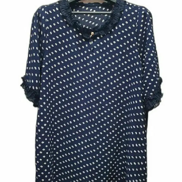 [BUNJANG] Polka Dot Frill Pearl Blouse / 새상품/땡땡이 프릴진주블라우스