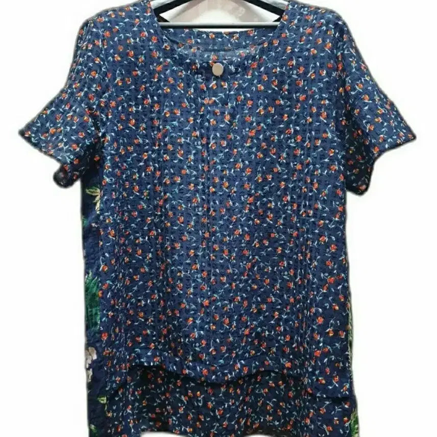 [BUNJANG] Flower Textured Blouse - Navy / 새상품/플라워 지지미 블라우스