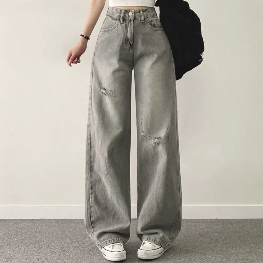[BUNJANG] Grey Wide Leg Denim Pants / [S] 그레이 와이드 데님 팬츠 힙스터 그레이