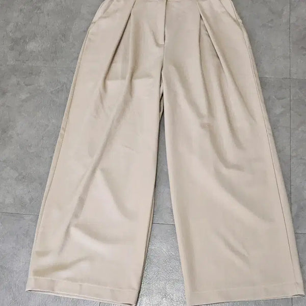 [BUNJANG] Beige Pintuck Wide Slacks - Size L / 베이지색 핀턱 와이드 슬랙스L