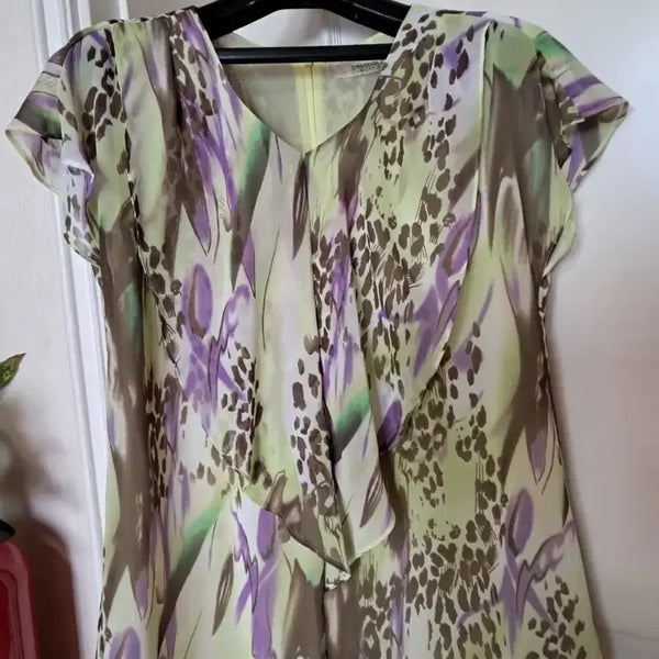 [BUNJANG] Crocodile Women's Patterned Blouse (Green/Purple) / 크로커딜 여성 블라우스 그린/퍼플 패턴