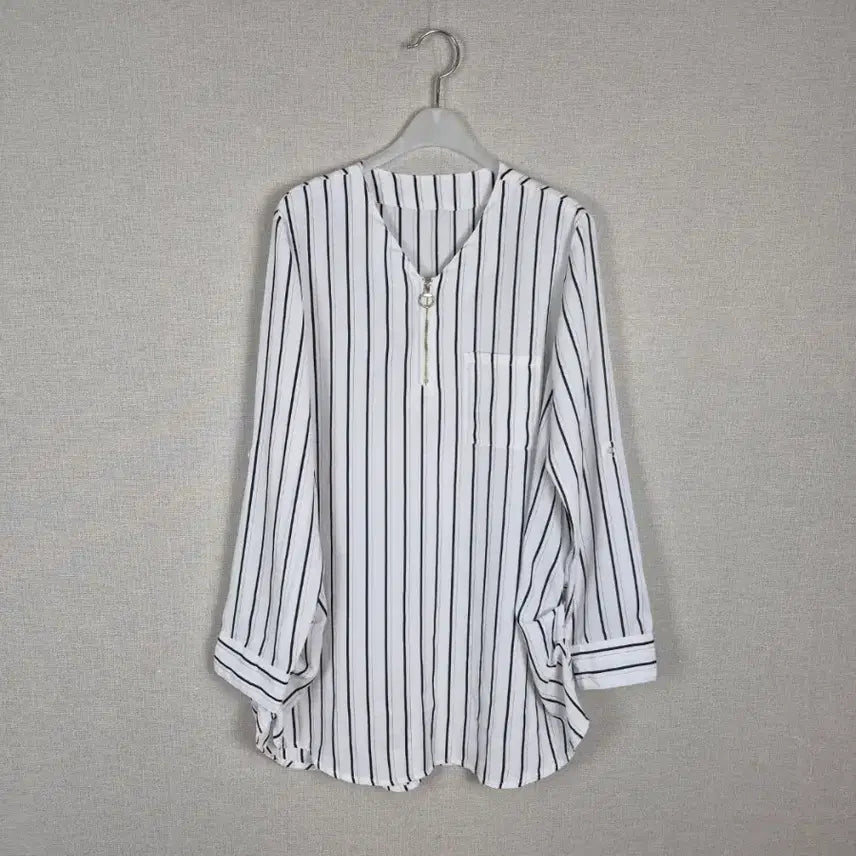 [BUNJANG] Ivory Stripe Zipper Blouse / (#66추천/L)아이보리 스트라이프 지퍼장식 블라우스